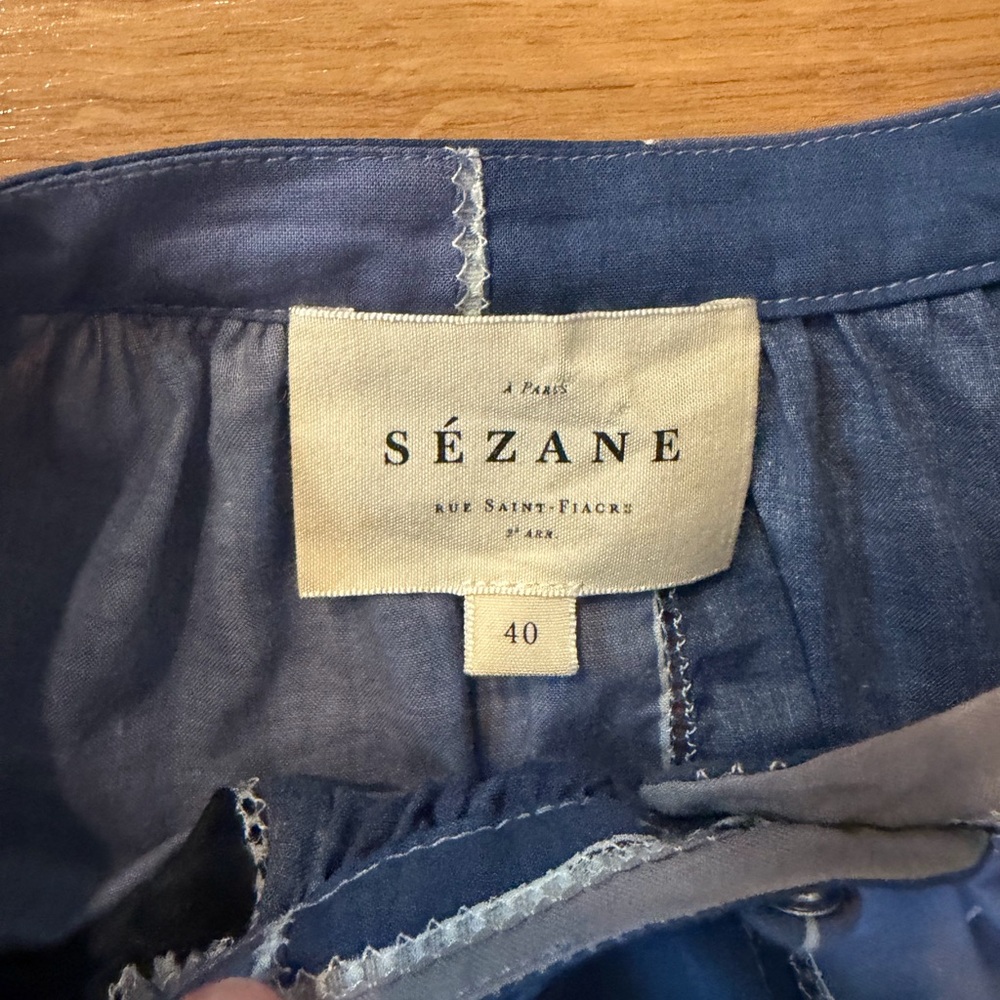 Sezane Lealys Blue Patchwork Cotton Button Up Blo… - image 6